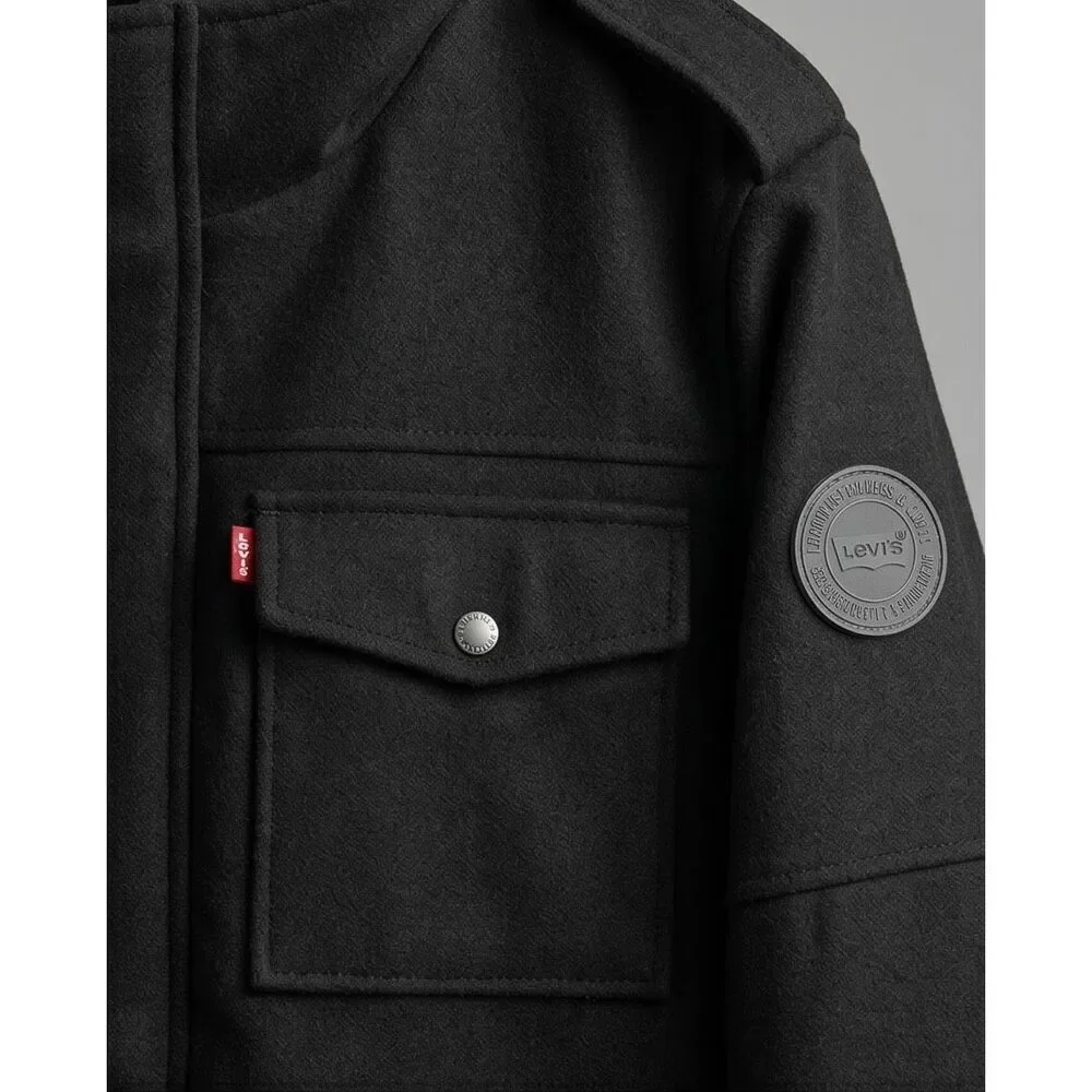Levi's Men's Wool Blend Hooded Military Jacket Black Sz 3XL